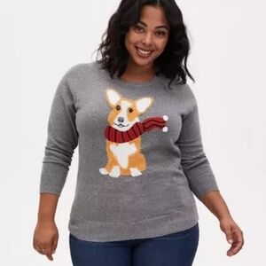 Torrid Corgi Sweater Gray Cotton Raglan Pullover Size 2 2X